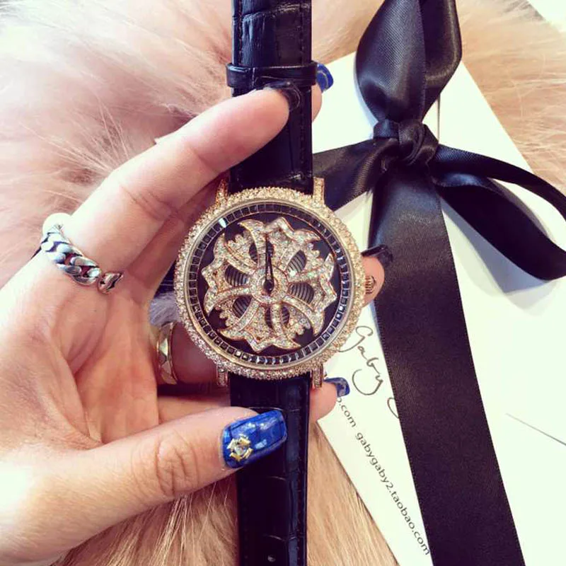 Mashali Brand Fashion luxury Women Quartz Watches Lady Shining Rotation Dress watch Big Diamond Stone Clock watch relojes mujer