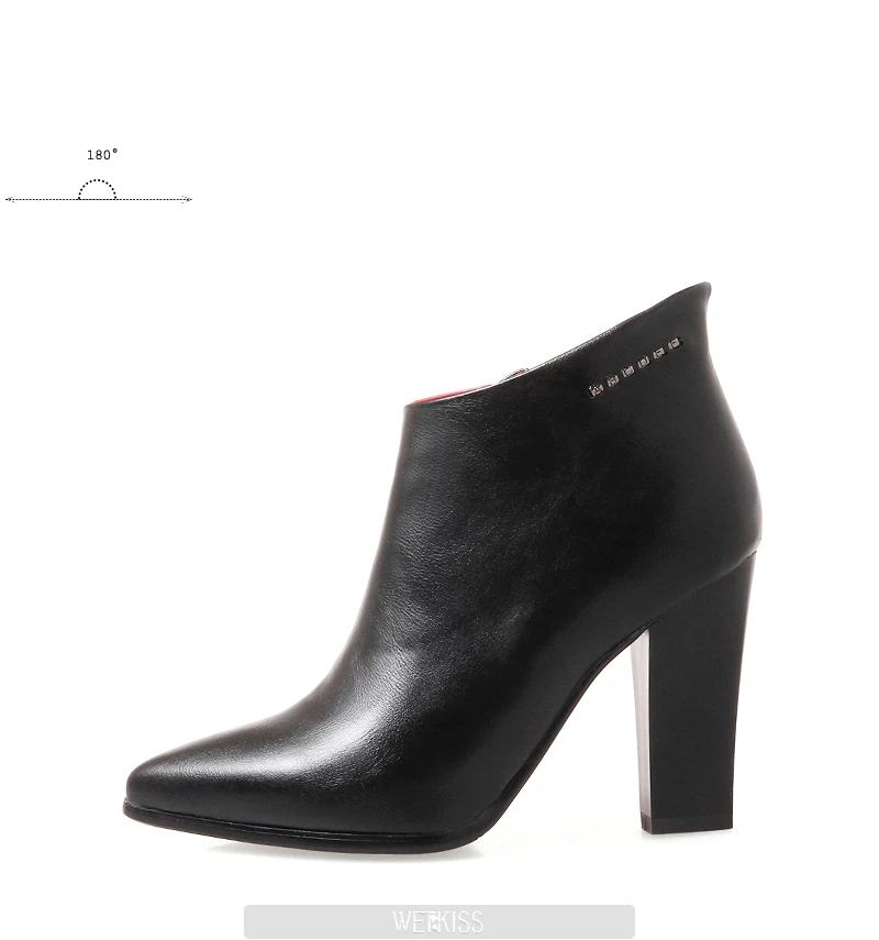 WETKISS/женские ботинки размера плюс 33-43 женские ботильоны на высоком толстом каблуке г. Женская пикантная зимняя обувь на молнии с острым носком