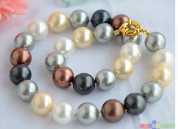 

P4833 17" 14mm round multicolor SOUTH SEA SHELL PEARL NECKLACE> Wholesale Lovely Women's Wedding Jewelry
