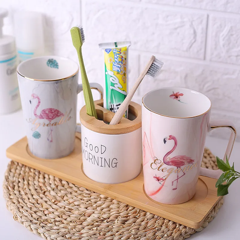 

Ceramic Mouth Cup Toothbrush Holder Lotion Bottle for Toothpaste Bamboo Storage Board Nordic Bathroom Set Drop Shipping