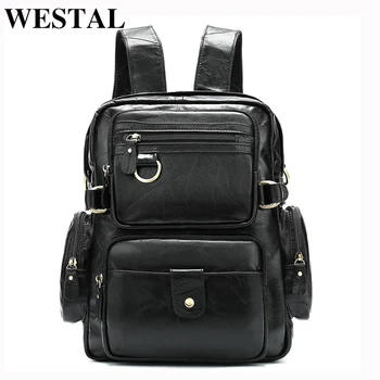 

WESTAL leather backpack men daypack schoolbag for men's genuine leather satchel men's designer travel leather shoulder backpack