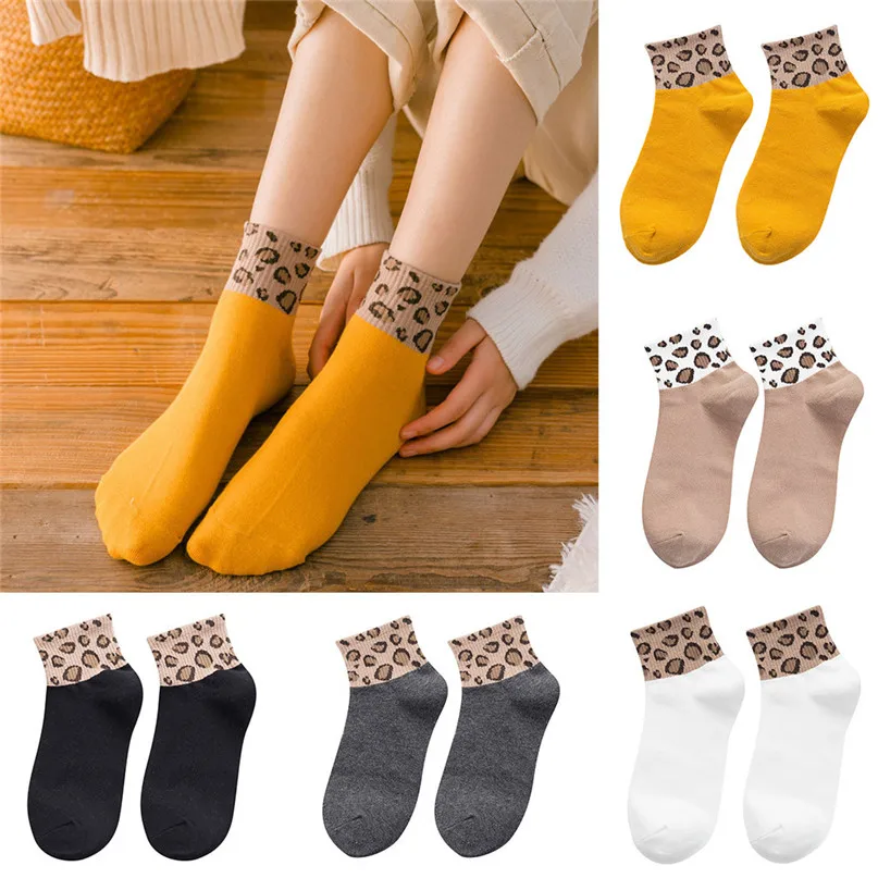 Leopard Cycling Socks Women New Spring Ladies Leopard Print Socks Fashion Women Anklets Sox Sport Socks #2d18 (1)