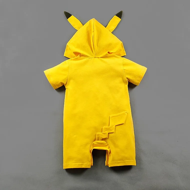Комбинезон для новорожденных, куртка Пикачу с капюшоном, рубашка с покемонами, костюм, одежда для маленьких мальчиков и девочек, летние детские комбинезоны, комбинезон для детей 6, 12, 24 месяцев