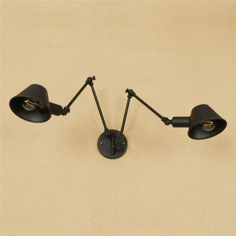 Retro Long Arm Wall Lamp Black Iron LED Wall Light Loft Industrial Vintage Lighting Double Head Antique Lights Wall Sconce