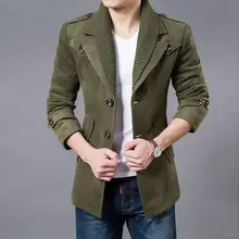 Мужской тренчкот новая зимняя теплая Толстая шерстяная смесь пальто Мужское полупальто тонкое однобортное красное синее зеленое Прямая