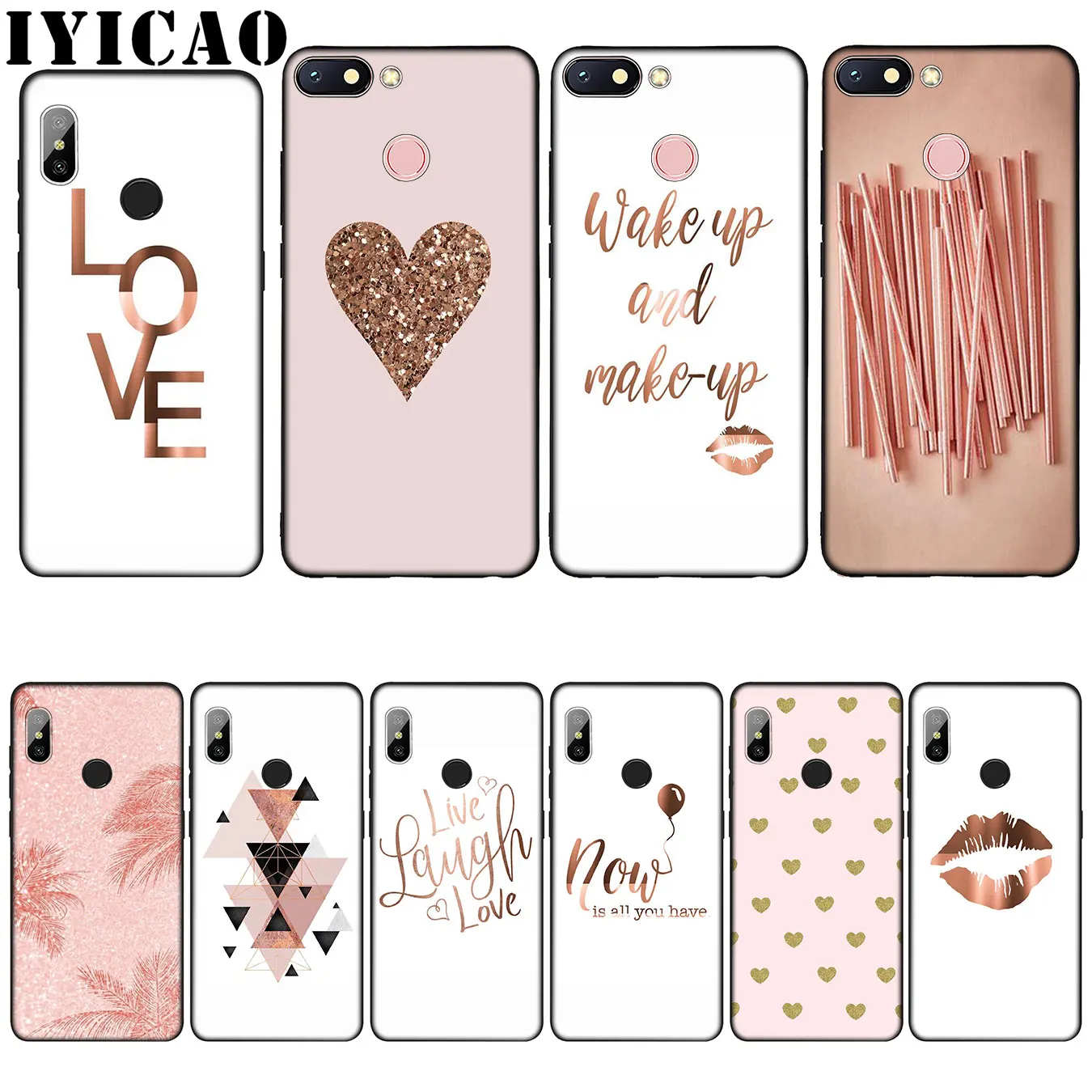 

IYICAO Love Heart Pineapple Gold Rose Silicone Soft Case for Xiaomi Redmi 6A 5A Note 8 7 4 4X 5 Plus 6 Pro Black TPU Cover
