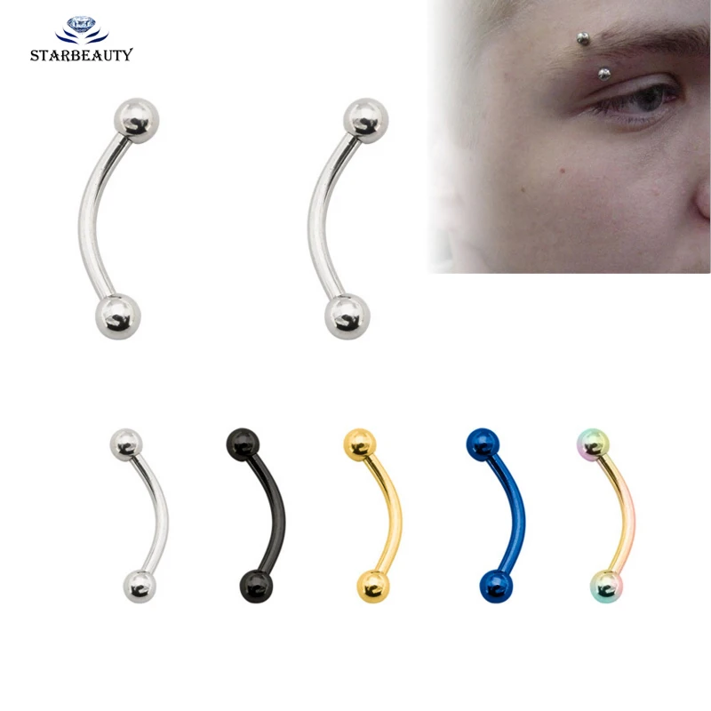 2Pcs 1.2*6/8/10/12mm Eyebrow Nipple Tragus Bar Piercing Curved 16g Eyebrow Piercing Free