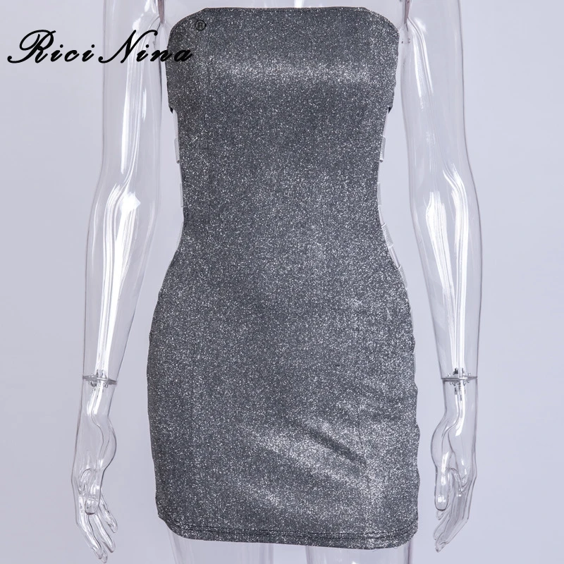 RICININA Hot Women Dress Strapless Sleeveless Hollow Out Sexy Bodycon Mini Slim Dress Ladies Party Bandage Dresses Vestidos