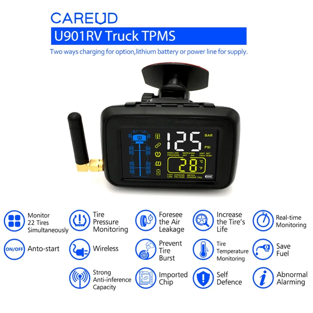 [Genuine] Cars Trucks TPMS Wireless Tire Pressure Monitoring System 14 Sensors Trailer Trucks Dedicated Tire Pressure Alarm