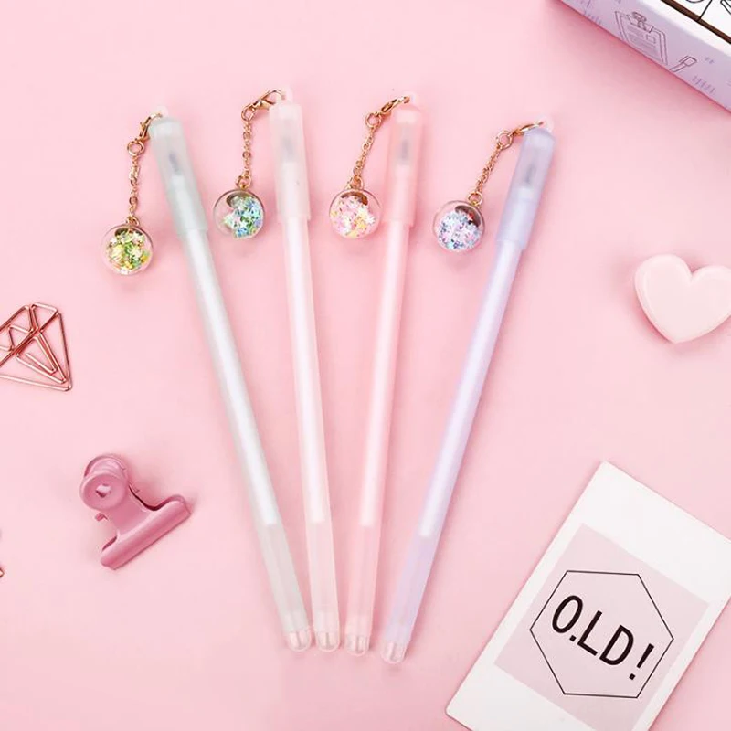 

4 Pcs/set Kawaii 0.5mm Star Sequins Wishing Bottle Pendant Gel Pens Signature Pen Korean Stationery School Office Supply