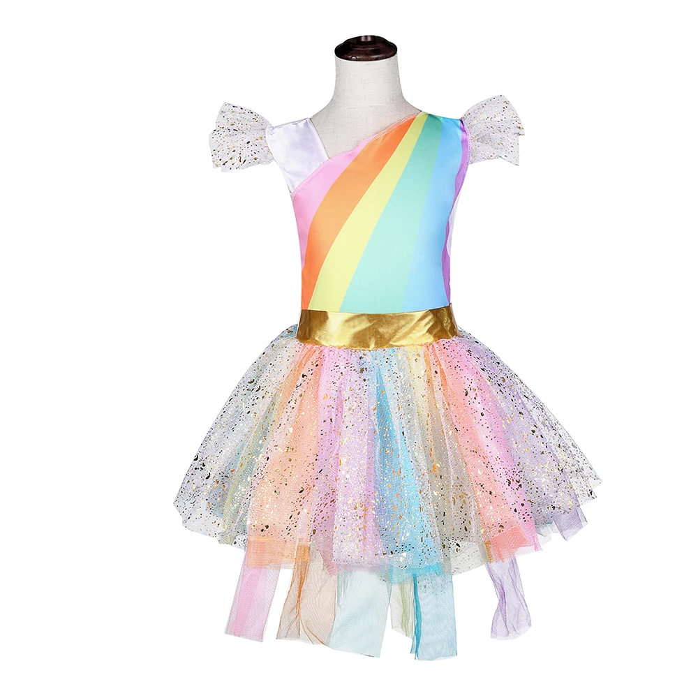 Halloween Girls Unicorn Costume Rainbow Pony Birthday Tutu Outfits Sparkle Tulle Fancy Dress Up Party Dress With Headband Wings