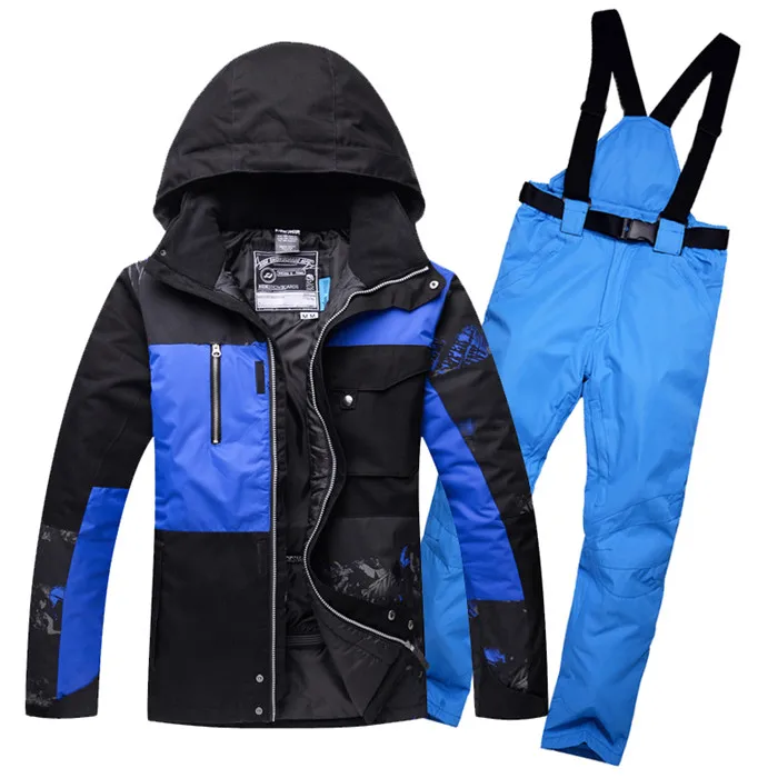 Мужской горнолыжный костюм, куртка и штаны, для улицы, водонепроницаемый, дышащий, мужской зимний комплект для сноуборда, куртка и брюки для сноуборда - Цвет: blue