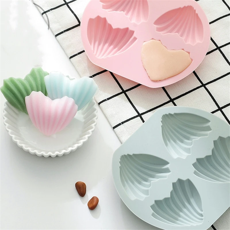 

Silicone Soap Mold 4 Heart Shaped Shells DIY Baking Cake Pudding Chocolate Mold Supply Baking Tray High Temperature Resistance