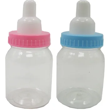

24pcs/lot 4*9cm light blue pink transparent Plastic Baby Bottle candy bottle for baby shower party