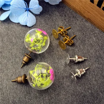 

50sets(25pairs)14x4mm glass globe with ear stud findings set glass bottle glass vial pendant earrings accessory