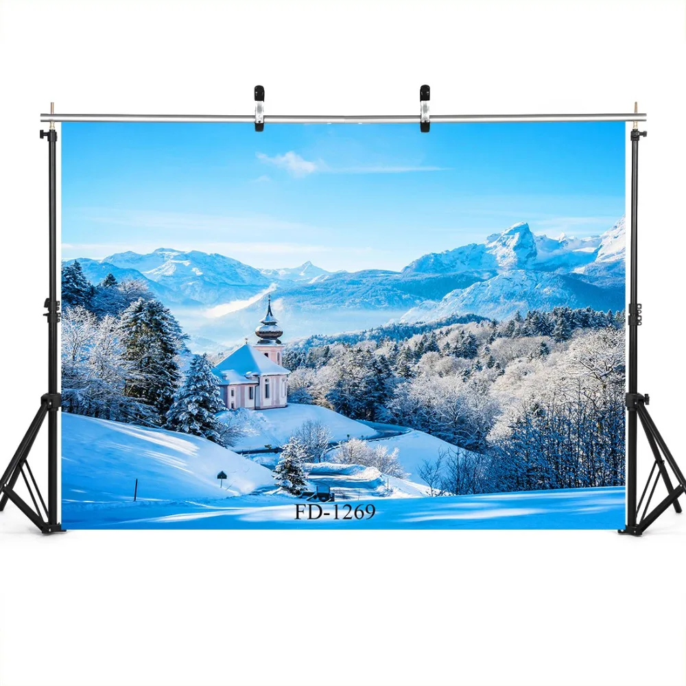 Фон для фотосъемки Snowy Mountain Woods аксессуары фотографирования детей виниловая