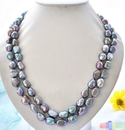 

Wholesale FREE SHIPPING >>> P4977 2row 22" 13mm peacock black baroque freshwater pearl necklace
