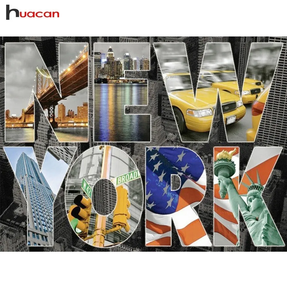 

Huacan 5D DIY Diamond Embroidery City Scenery Cross Stitch Rhinestones Full Square Diamond Painting New York Mosaic Garden Decor