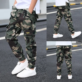 

INS Hot boys summer trousers 4-15 years old Multi-pocket camouflage Cotton sports and leisure cargo pants Leg fashion versatile