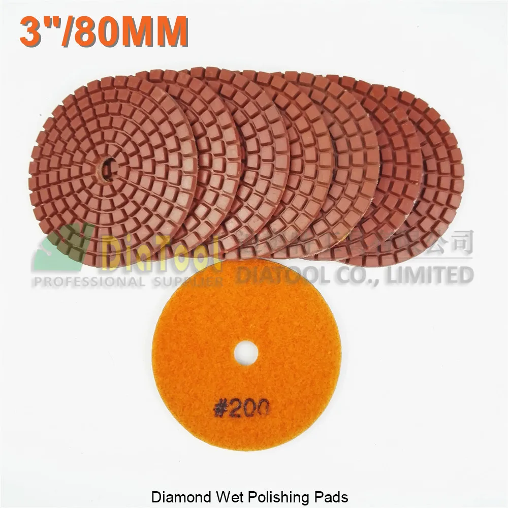 DIATOOL 8pcs Diameter 80mm Grit200 Diamond Wet Polishing Pads 3" Resin