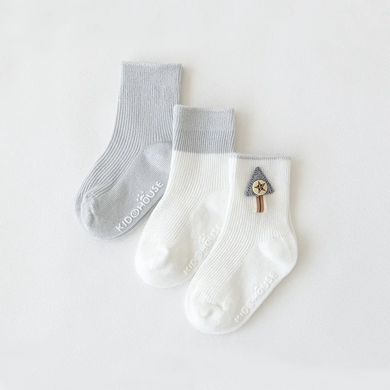 3 Pairs/Lot Newborn Baby Kids Socks Whit Grips Cotton Cartoon Breathable Mid Tube Socks for Children Boys Girls 0-3 Years  