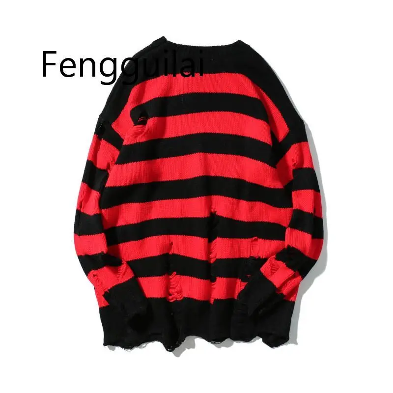 

Two colors Mens Ripped Holes Sweater autumn new Vintage oversized high quality Loose Cotton Casual men Pullovers sweater