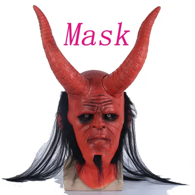 Фильм о супергероях Hellboy маска для косплея Полный головной убор перчатки аксессуары ужас латексная маска для хеллоуина косплей свободный размер для унисекс - Цвет: Mask