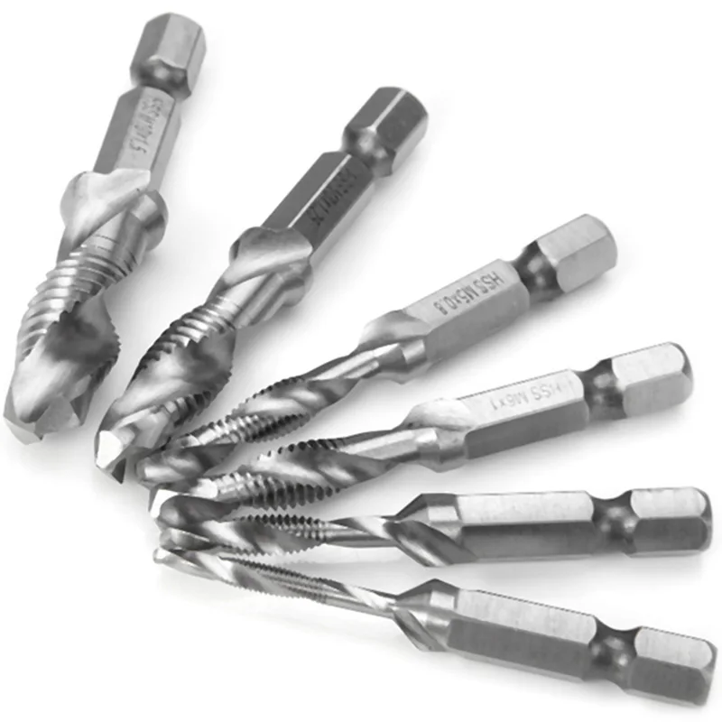 Hand Tap Drill bits M3 M4 M5 M6 M8 M10 Hex Shank HSS Screw Spiral Point Thread Metric Plug Drill Bits Hand Tools 6pcsset