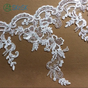 

3meters/lot DIY accessory romantic car bone lace paillette decoration lace trim for sewing wedding fabric patchwork 34cm width
