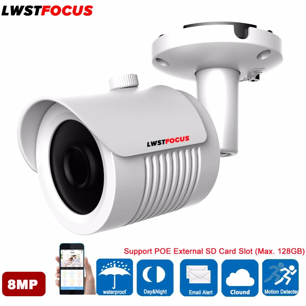 

LWSTFOCUS 4K 8MP H.265 IP Camera IR IP67 IK10 POE Mini Bullet POE IP camera 8MP 4mm Lens With High Resolution 3864(H)*2218(V)