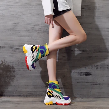 

Fashion women's sports shoes thick platform ladies platform shoes net celebrity short fat daddy sports shoes thick Martin boots