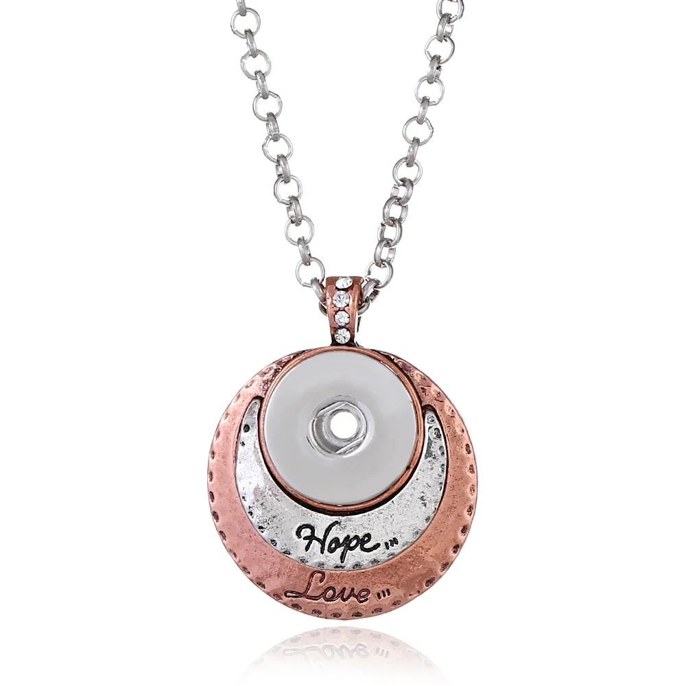 

New IB005 2 Colors Fashion Beauty pendant Hope&Love Snap necklace fit DIY 18MM snap buttons jewlery wholesale With 80cm chains