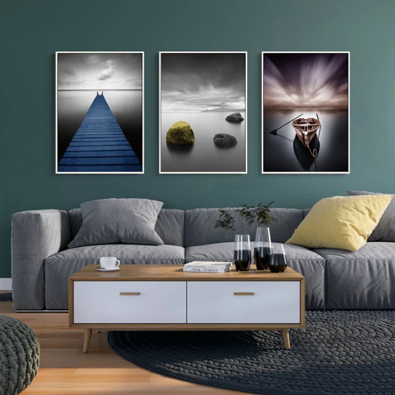 

Modern Home Nordic Posters Style Canvas Paintings Blue Landscape Bridge Wall Art Pictures Seascape Home Deco For Living Roo