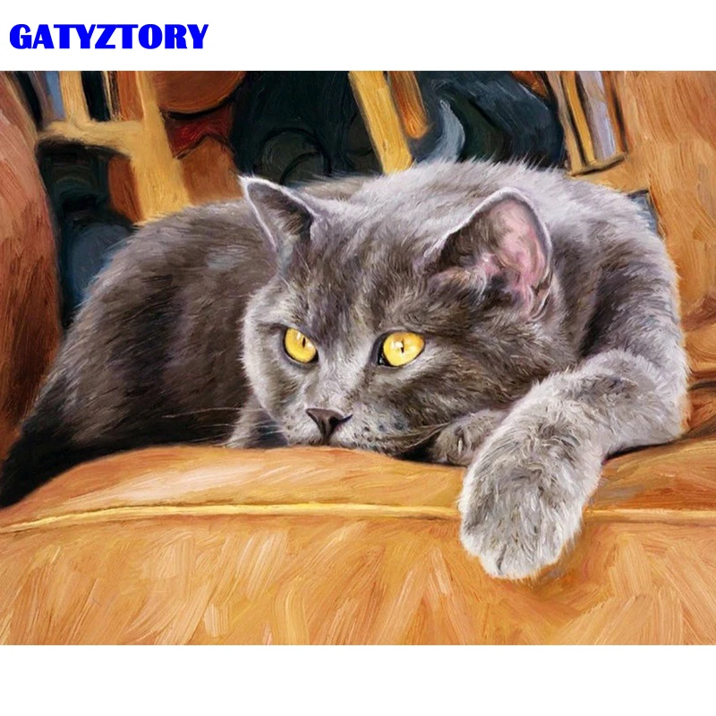 GATYZTORY картина в рамке кошка животные сделай сам живопись по номерам набор