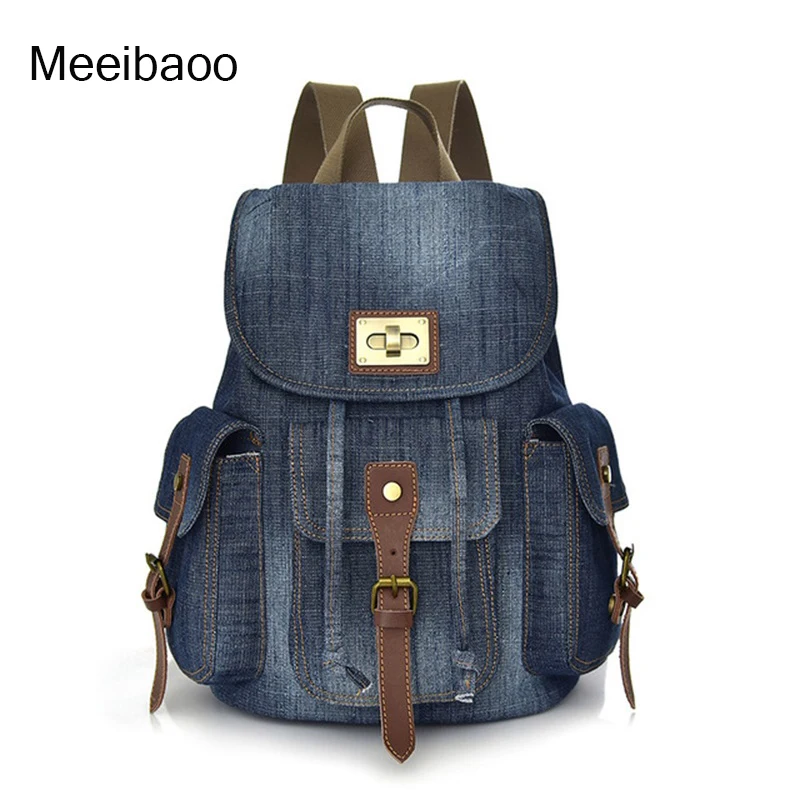 2018 New Retro denimshoulder bagwomen's Korean backpack student