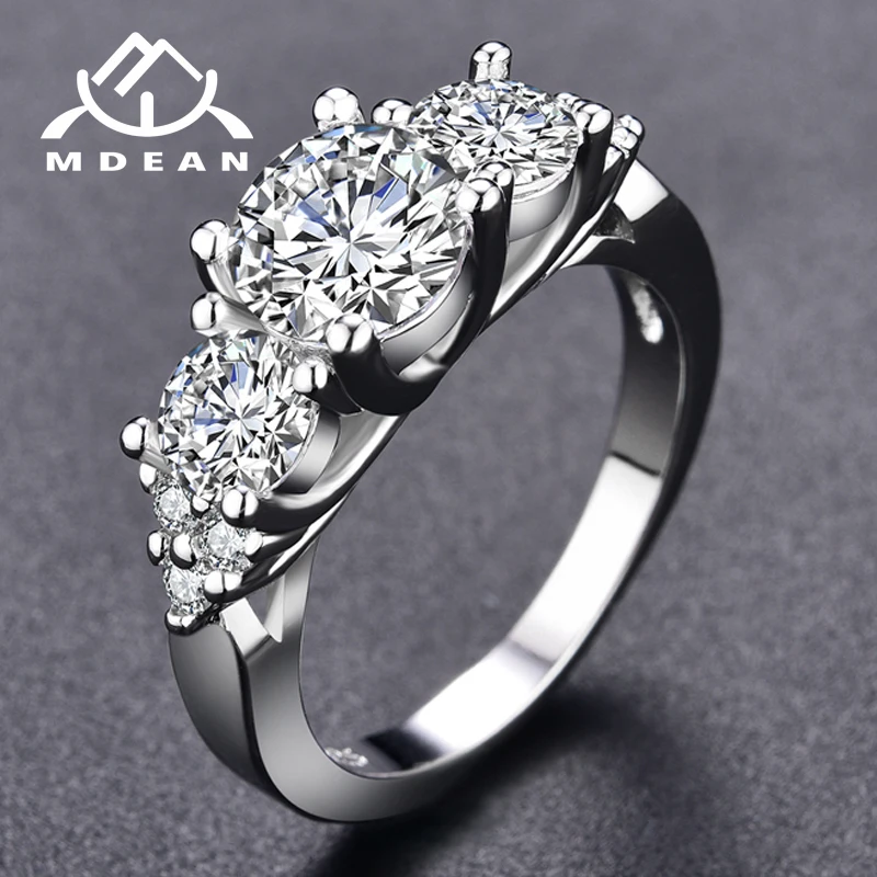 

MDEAN White Gold Color Wedding Round Rings for Women White AAA Zircon Jewelry Accessories Bague Bijoux Size 6 7 8 H859
