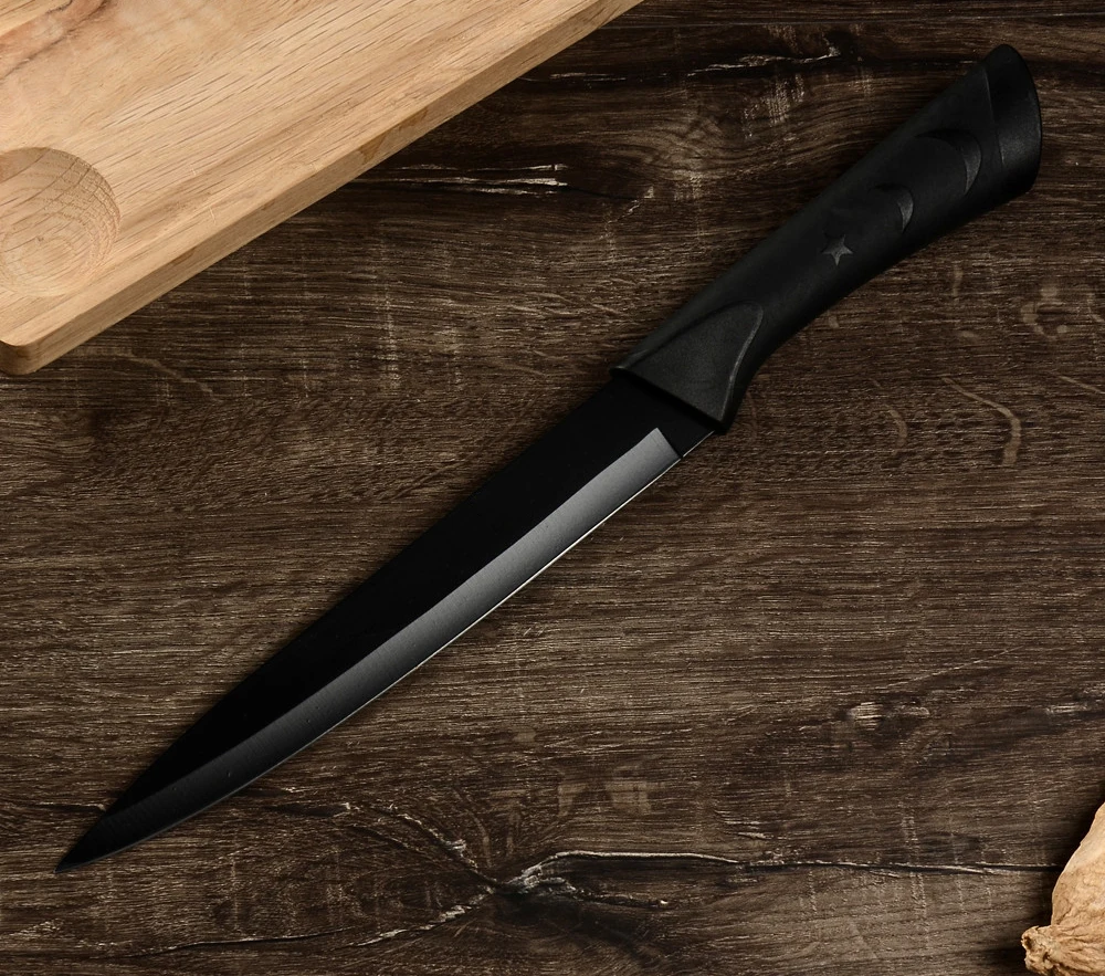 Дамасский Модный черный кухонный нож из нержавеющей стали, набор немецких стальных ультра острых лезвий, кухонный нож 7Cr17, кухонные инструменты 6 шт