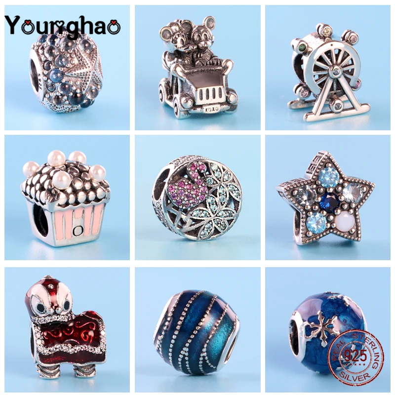 

Younghao Jewelry 925 Sterling Silver Staryfish Ferris wheel Mickey Car Lion Snowflake Bead Fit Original Pandora Charm Bracelet