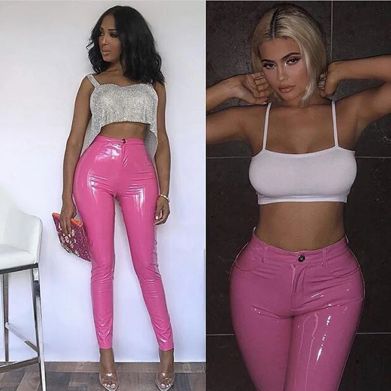 celebrity pink faux leather pants
