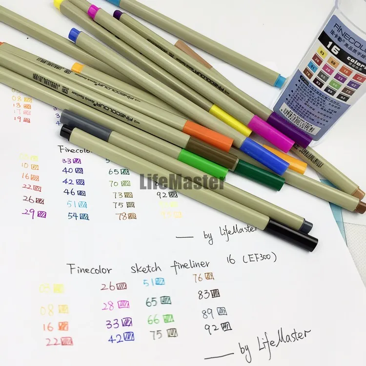 LifeMaster Finecolour Эскиз ручка-лайнер для рисования очень тонкий 0,3 мм 16 цветов набор идеально подходит для дизайна Манга