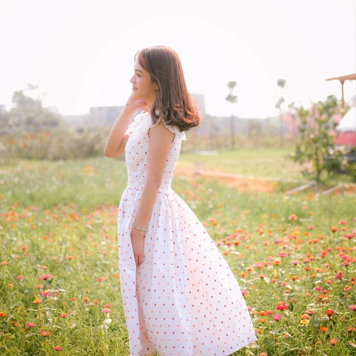 

LYNETTE'S CHINOISERIE Summer Women Polka Dot Print Stripe French Vintage Cute Sleeveless Dresses