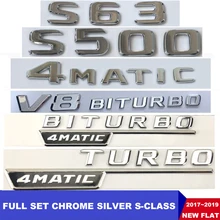 New Flat Chrome W221 W222 Emblem S63 S350 S500 S CLA Letter Auto Car Sticker Badge Star Logo Trunk Emblema For Mercedes Benz AMG carbon fiber rear roof spoiler lip for mercedes benz s class w221 s63 amg sedan 4 door 2007 2012 car styling