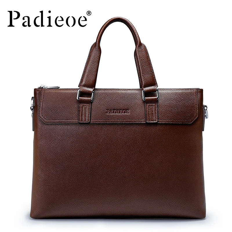 

Padieoe Deluxe Genuine Cow Leather Briefcase High Quality Business Men Laptop Briefcase Luxury Vintage Portfolio Briefcase