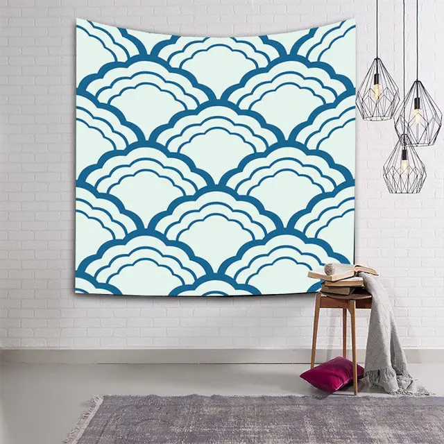 Japanese Traditional Pattern Tapestry Geometry Ripple Ukiyo e Wall