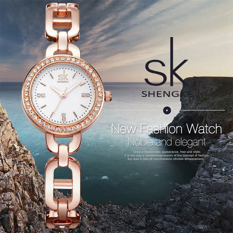 

Shengke New Women Fashion Wrist Watch Diamond Golden Bracelet Watches Women Brand Ladies Jewelry Quartz Clock Reloj Mujer