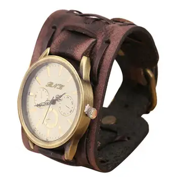 

Fashion men's new retro perfect gift leather watch analog alloy quartz sports punk rock watch men's casual round watch #F