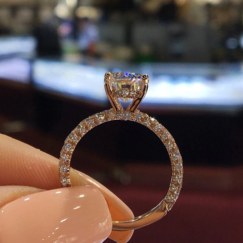 Двойные обручальные кольца принцессы с большим кристаллом для женщин, блестящие серебряные, розовое золото, круглые и эллипсные CZ модные ювелирные изделия KCR255-M