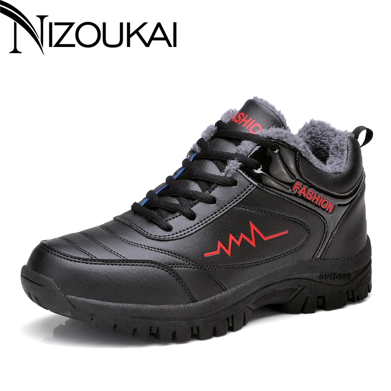 

Men Boots Plush Warm Winter Men Shoes Big Size Anti skidding Winter Shoes Men Black Plus velvet thickening Shoes