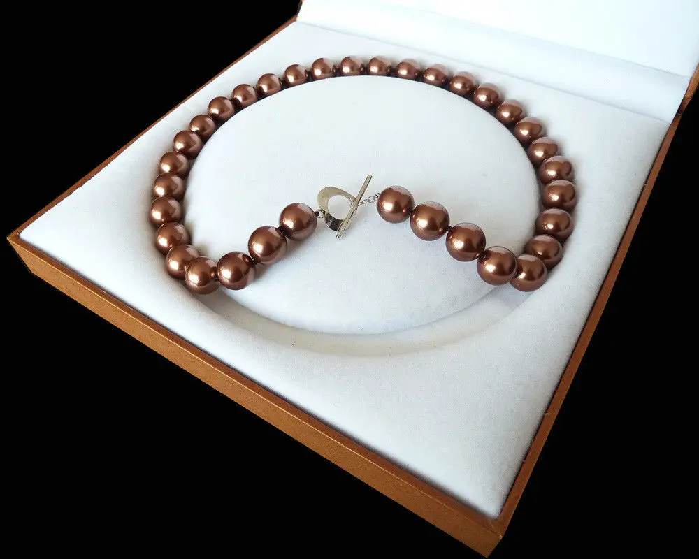 

ddh001757 natural AAA+ 12mm coffe color south sea shell pearl fashion necklace
