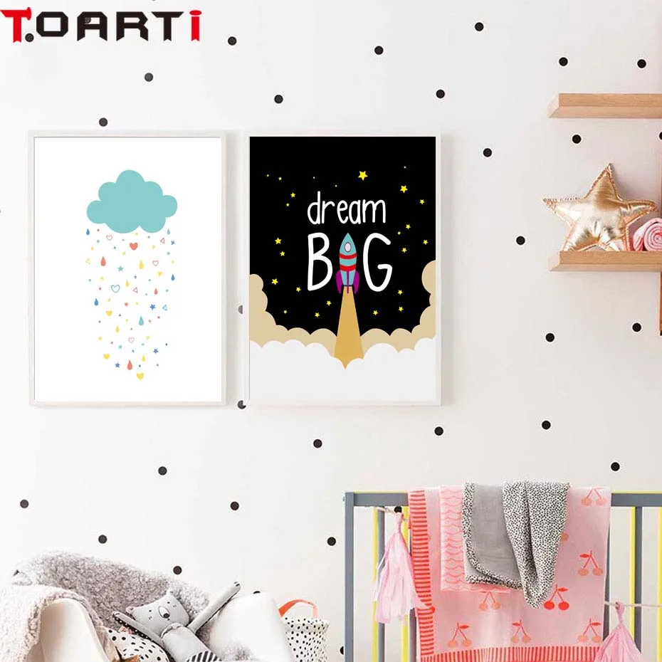 Wall Poster Dream Big Rocket Art Prints Canvas Painting Nursery Bedroom Picture Home Ornaments